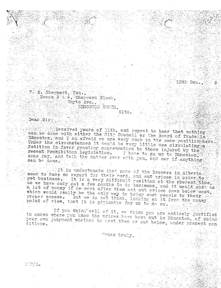 Cross' reply to Sheppard on Dec 13, 1915
