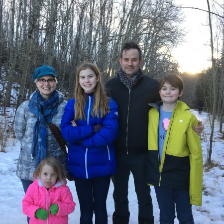 Nicole, Mae, Cleo, Jason, and Oliver Harcus (left to right) in Mill Creek Ravine.