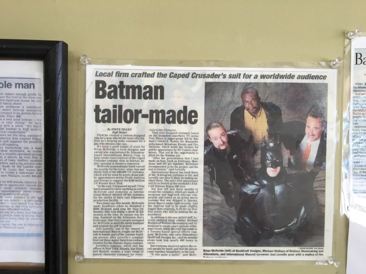 An article about the Batman story hangs on Mike's wall