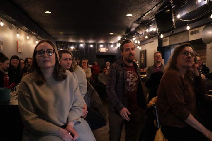 Crowd including Brandi Kueber, Dustin Bajer, Karen Wall (Photo: Trevor Chow-Fraser)