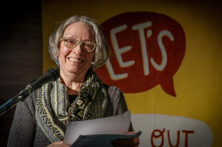 Marlena Wyman speaks on stage (Photo: Trevor Chow-Fraser)