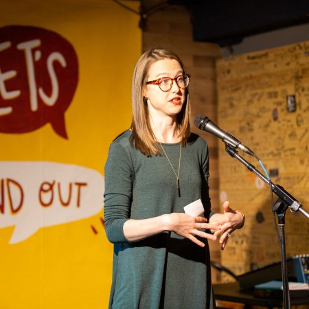 Miranda Lucas speaks on stage.  (Photo: Mack Male)