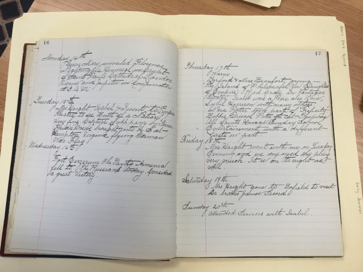 Diary entries for February 14 - 20, 1916.